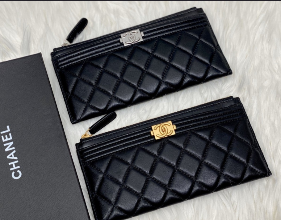 샤넬 보이 램스킨 미니 파우치(장지갑) 금장/은장