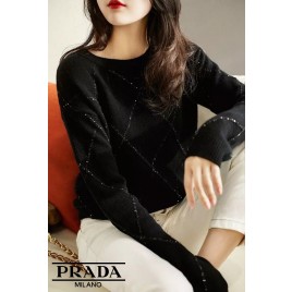 프라다 아가일 반짝 라운드니트
