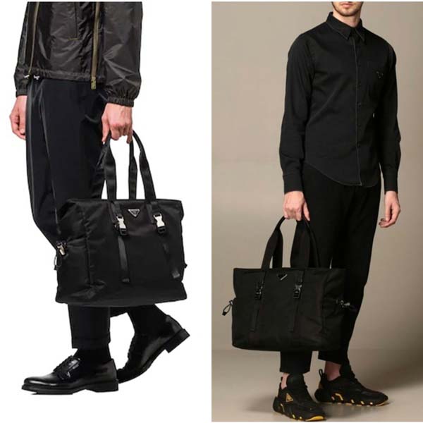 프라다 리나일론 사피아노 레더 버클 토트백