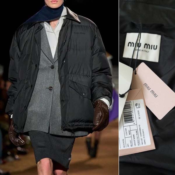 24년 미우미우 로고 레더 카라 다운 패딩