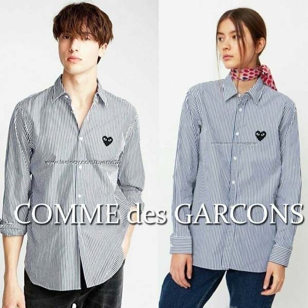 꼼데가르송 로고 스트라이프 커플 셔츠