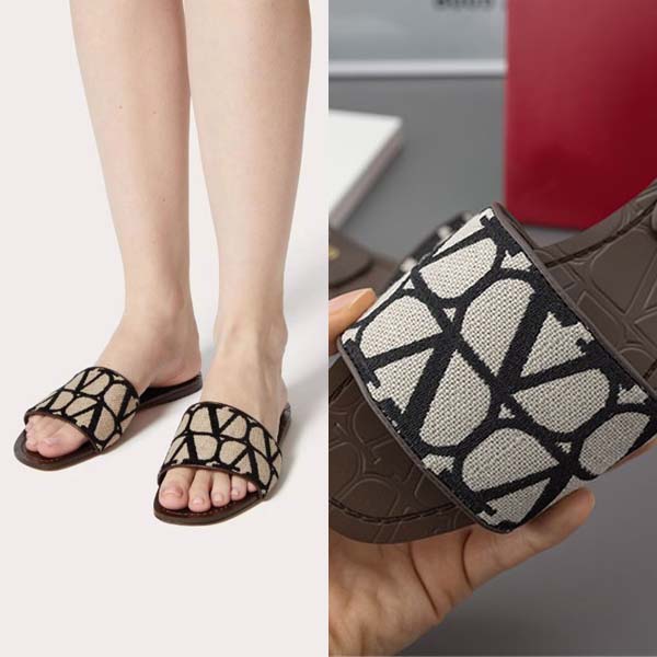 발렌티노 투알 아이코노그래피 슬라이드 샌들