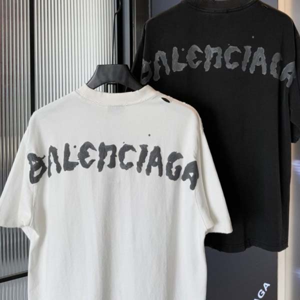 25년 발렌시아가 빈티지 백프린팅 코튼 티셔츠 2종
