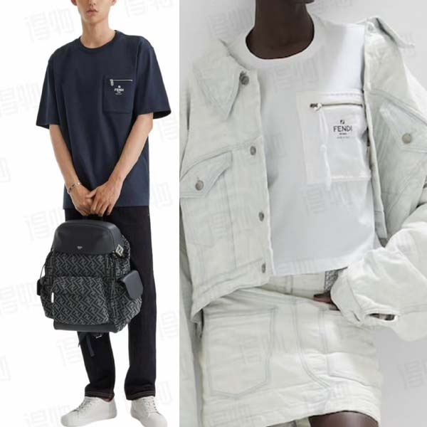 25년 펜디 로고 주머니 라운드 반팔 티셔츠 2종 0730