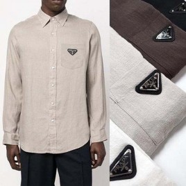 프라다 로고 플레이트 린넨 긴팔 셔츠 4종