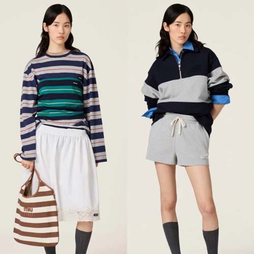 25년 미우미우 로고 스트라이프 롱슬리브