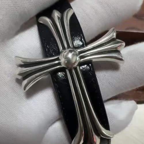 크롬하츠 Large Cross 레더 925 실버 Bracelet 0831