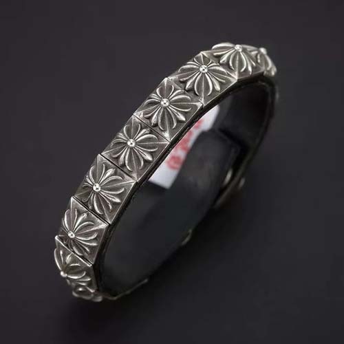 크롬하츠 로고 레더 925 통실버 Bracelet 0831