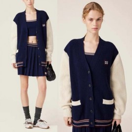 미우미우 로고 와펜 울캐시 가디건