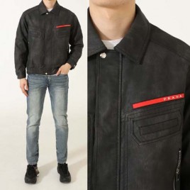 프라다 로고 테크니컬 레더 블랙 재킷