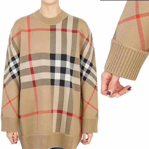 버버리 케일 오버핏 체크 울 니트