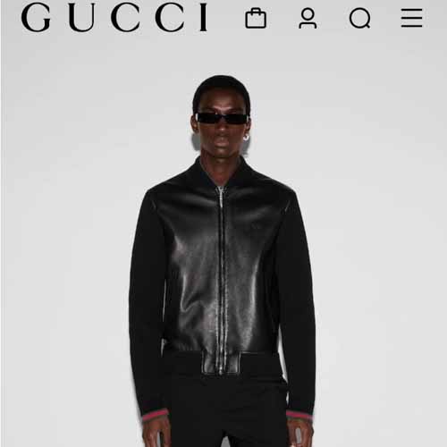 구찌 로고 나파 레더 미치 니트 봄버 재킷