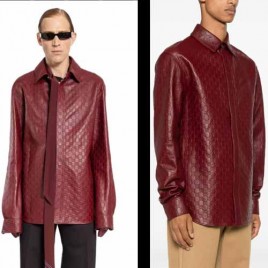 25FW 구찌 GG 캔버스 레더 레드 셔츠 재킷 1205