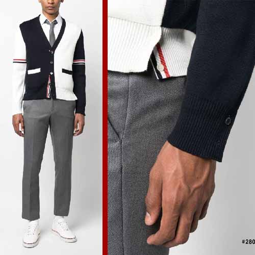 톰브라운 RWB 스트라이프 코튼 밀라노 스티치 브이넥 가디건 1214