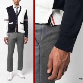 톰브라운 RWB 스트라이프 코튼 밀라노 스티치 브이넥 가디건 1214