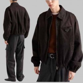 프라다 로고 흑청 데님 패딩 점퍼