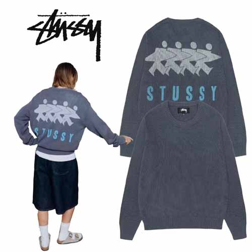 스투시 로고 더스티블루/아이보리 니트 2종