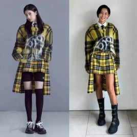 디올 로고 스탬프 체크 모헤어 니트 011