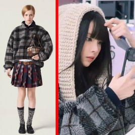 미우미우 로고 체크 데디 지퍼 집업