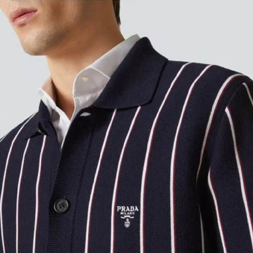 프라다 로고 Striped 버튼 업 Kint 카디건