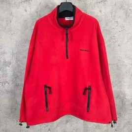 미우미우 로고 레드 Fleece 하프 집업 0130
