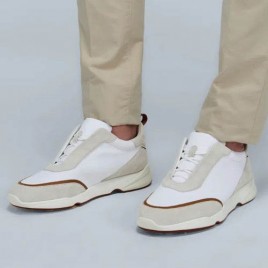 로로 피아나 워크 레더 화이트 스니커즈