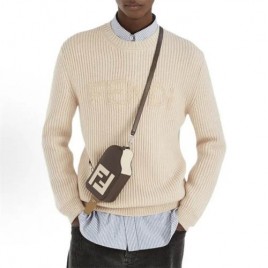 펜디 로고 양모 라운드 아이보리/네이비블루 스웨터