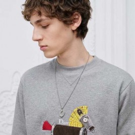 26ss 디올 홀스 자수 & 프린트 스웨트셔츠 그레이 코튼 플리스 0318