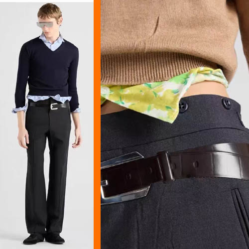 26ss 프라다 블랙 시니어 벨트 스쿨 팬츠 0404