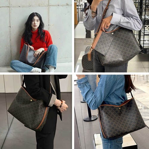 셀린느 소프트 쇼퍼 백 트리옹프 캔버 카프스킨