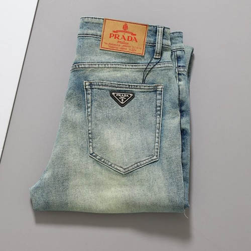 프라다 로고 워싱 데님 스판팬츠